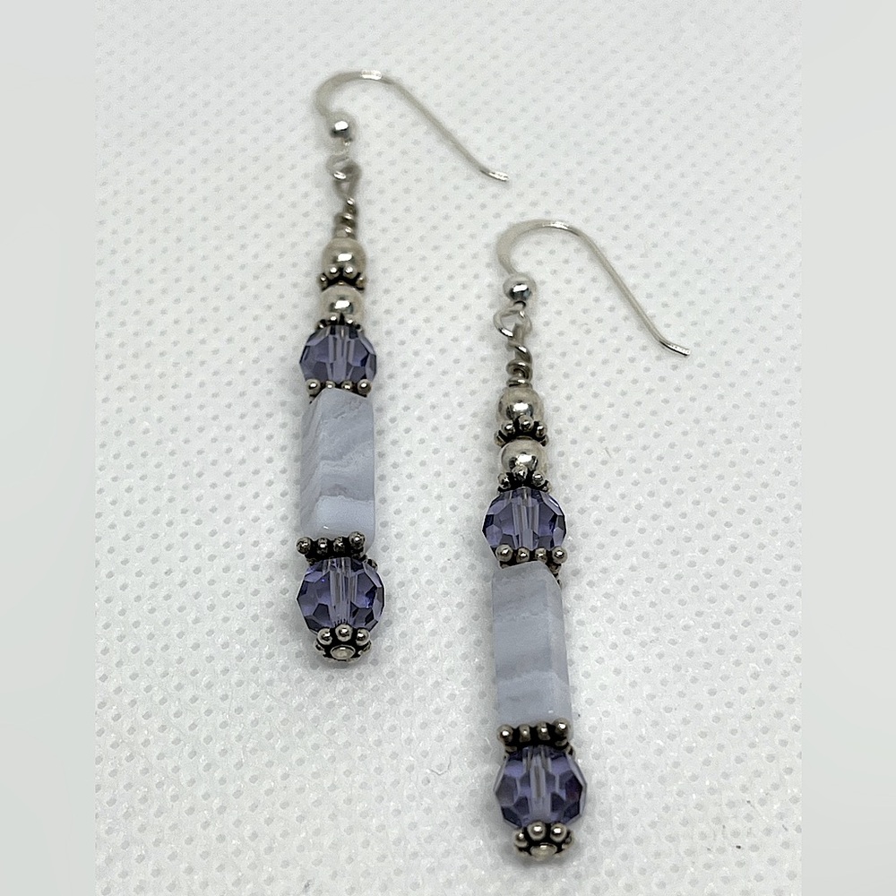 Elegant 925 Silver and Purple Crystal Earrings